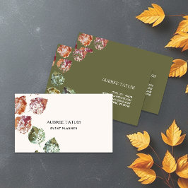 Tarjeta De Visita Arte de Acuarela Rústica Hojas Caídas Otoño