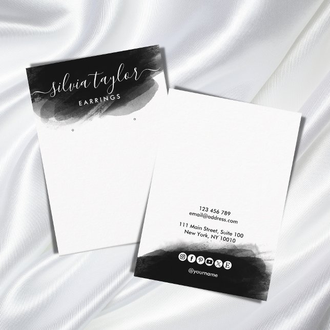 Tarjeta De Visita Arte de caligrafía blanca simple en negro Pantalla (modern simple minimalist black watercolor brush stroke)