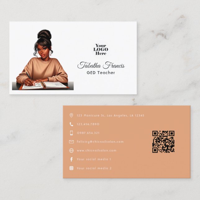 Tarjeta De Visita Arte de Empoderamiento de Mujer Negra Afroamerican (Anverso / Reverso)