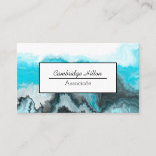 Tarjeta De Visita Arte de fluidos de mármol azul, negro y blanco