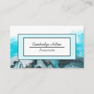 Tarjeta De Visita Arte de fluidos de mármol azul, negro y blanco