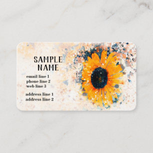 Tarjeta De Visita arte de girasol acuarela personalizado amarillo y 