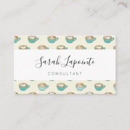 Tarjeta De Visita Arte de latte en tazas de café azul