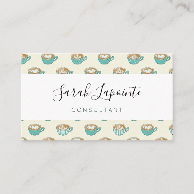 Tarjeta De Visita Arte de latte en tazas de café azul (Anverso)