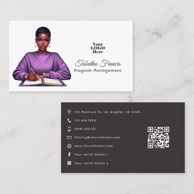 Tarjeta De Visita Arte de liderazgo de mujer negra afro empoderada (Anverso / Reverso)