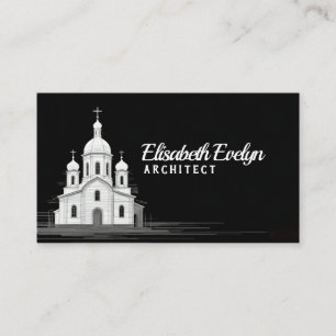 Tarjeta De Visita Arte de línea artística Iglesia en negro
