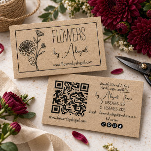 Tarjeta De Visita Arte de línea de crisantemos botánicos elegantes