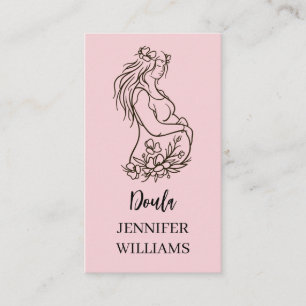 Tarjeta De Visita Arte de línea de embarazo floral minimalista Doula
