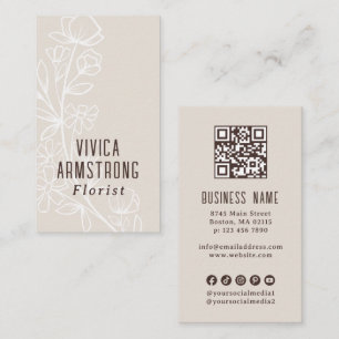 Tarjeta De Visita Arte de línea floral neutra Florista