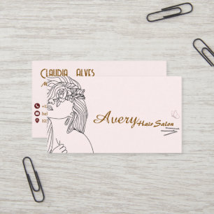 Tarjeta De Visita Arte de línea minimalista floral mujer Avery Hair