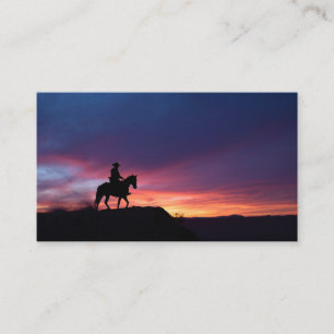Tarjeta De Visita Arte de silueta de vaquero occidental en crepúscul