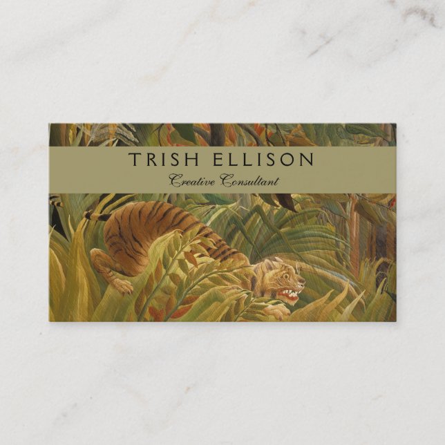 Tarjeta De Visita Arte de tigre tropical de la selva de Rousseau (Anverso)