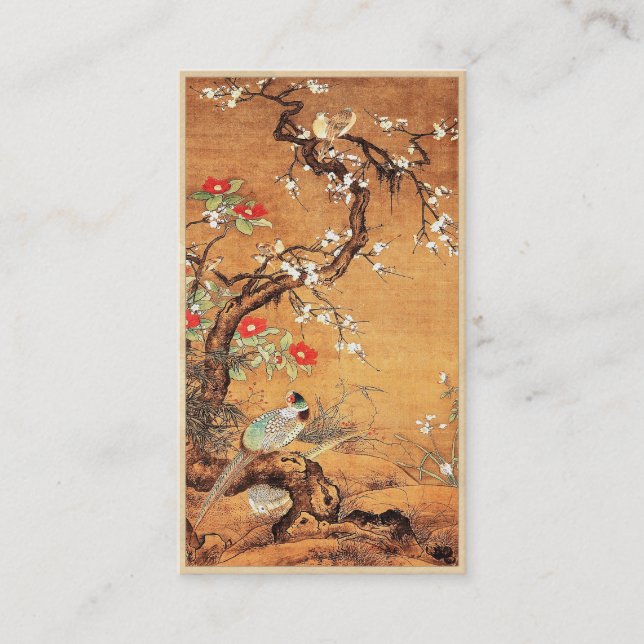 Tarjeta De Visita Arte de tinta oriental chinesa faisán y cameliana (Anverso)
