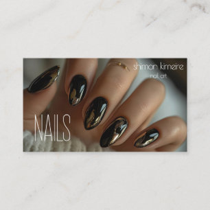 Tarjeta De Visita Arte de uñas de cromo de oro fundido sobre negro