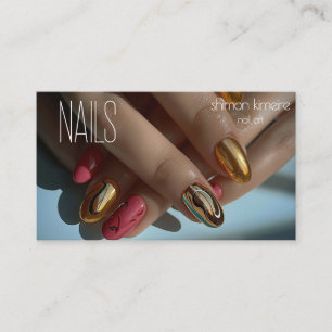 Tarjeta De Visita Arte de uñas de moda de oro fundido
