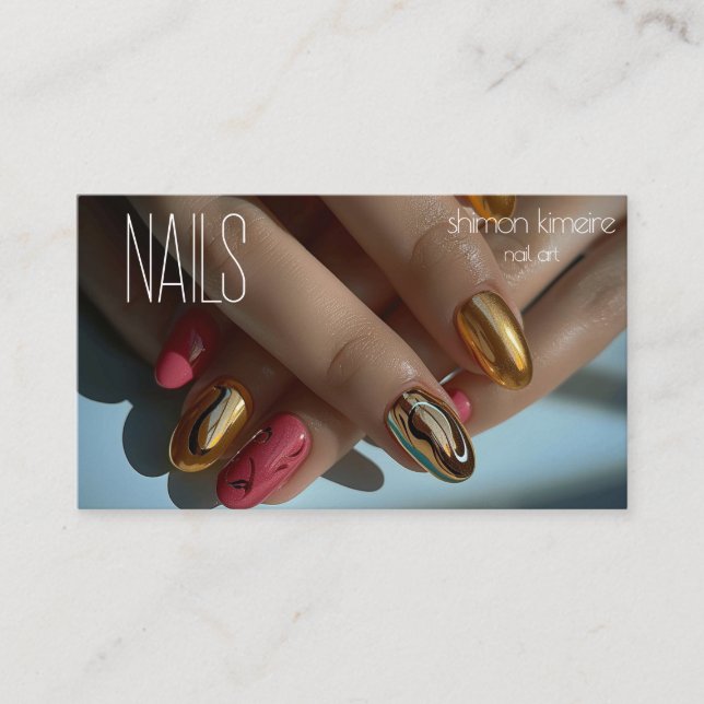 Tarjeta De Visita Arte de uñas de moda de oro fundido (Anverso)