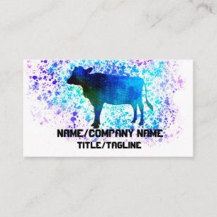 Tarjeta De Visita arte de vaca azul y violeta pintura acuarela salpi