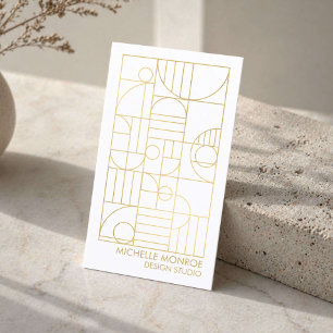 Tarjeta De Visita Arte Deco Geométrico Moderno de Diseñador de Oro F