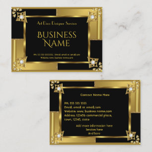 Tarjeta De Visita Arte Deco Retro Elegante Metal Dorado Negro 