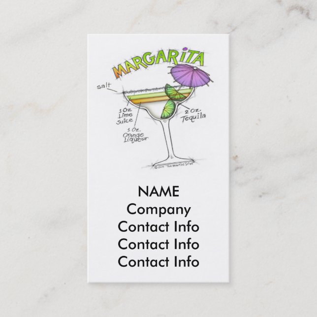 TARJETA DE VISITA ARTE DEL CÓCTEL DE LA RECETA DE MARGARITA (Anverso)