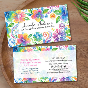Tarjeta De Visita Arte floral acuarela caprichoso