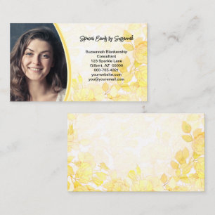 Tarjeta De Visita Arte floral amarillo con foto profesional Personal