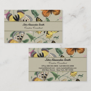 Tarjeta De Visita Arte Floral Botánico de Mariposa Polilla Vintage 1