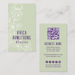 Tarjeta De Visita Arte floral verde morado Floristería