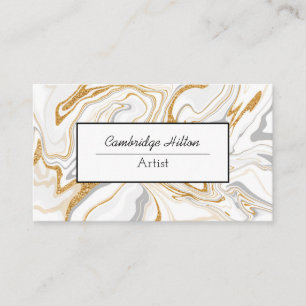 Tarjeta De Visita Arte fluido abstracto de mármol blanco y dorado