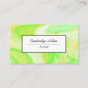 Tarjeta De Visita Arte fluido abstracto de mármol verde lima y amari