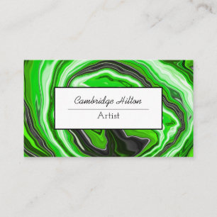 Tarjeta De Visita Arte fluido abstracto de remolino verde y negro