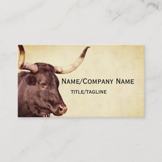 Tarjeta De Visita arte fotográfico de vaca de longhorn estilo sepia  (Anverso)