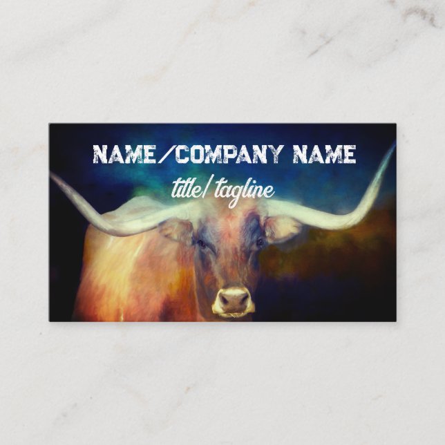 Tarjeta De Visita arte fotográfico de vaca de longhorn, país azul y  (Anverso)