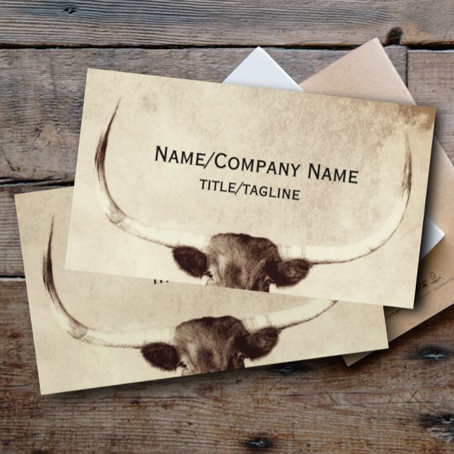 Tarjeta De Visita arte fotográfico de vaca de longhorn sepia country (Subido por el creador)