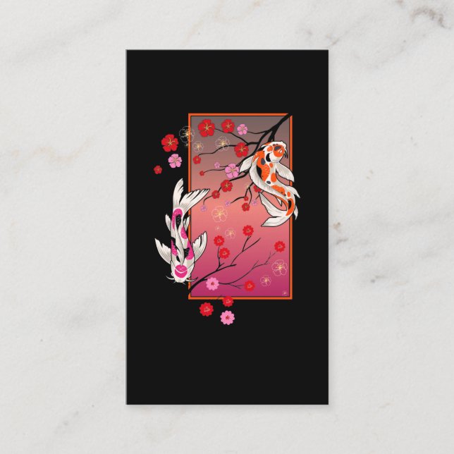 Tarjeta De Visita Arte japonés de flores de pescado Koi (Anverso)