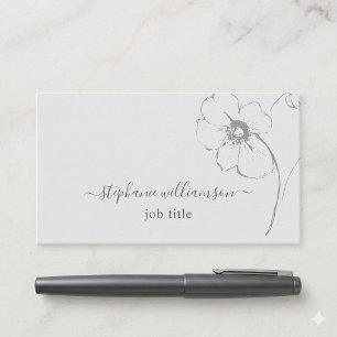 Tarjeta De Visita Arte lineal botánico floral gris elegante