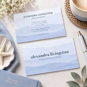 Tarjeta De Visita Arte minimalista costero con olas de acuarela en a