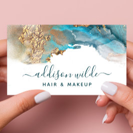 Tarjeta De Visita Arte moderno azul y dorado Tinta acuarela líquida