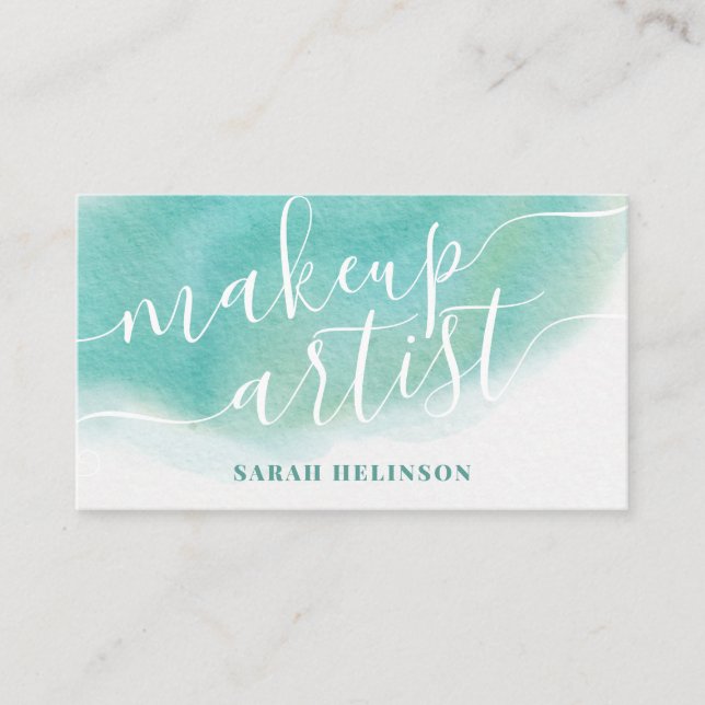 Tarjeta De Visita Arte moderno de maquillaje verde azulado tipografí (Anverso)