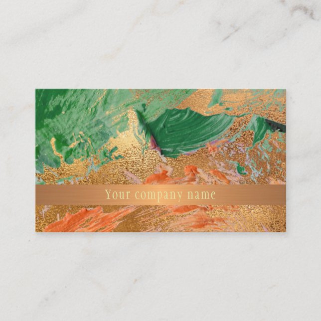Tarjeta De Visita Arte moderno pinceladas cobre oro verde nombre de  (Anverso)