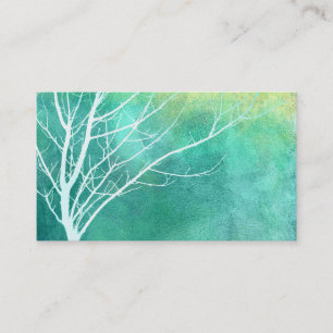 Tarjeta De Visita arte natural elegante acuarela azul y árbol blanco