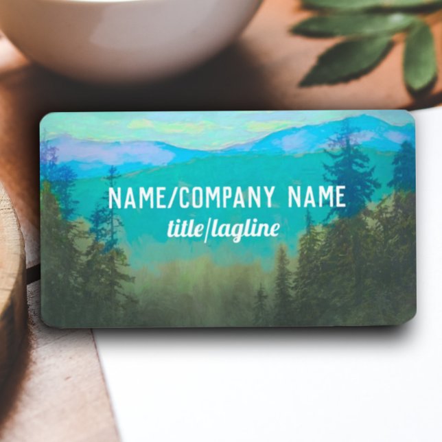 Tarjeta De Visita arte natural montañas y pinos verde azulados y ver (Subido por el creador)