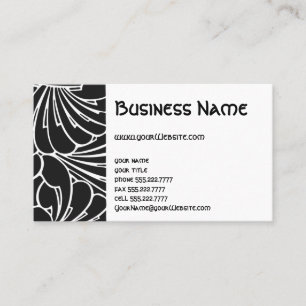 Tarjeta De Visita Arte Nuevo Retro Chic Patrón Floral Blanco Negro