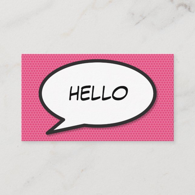Tarjeta De Visita Arte Pop de Cómic HOLA Rosa (Anverso)