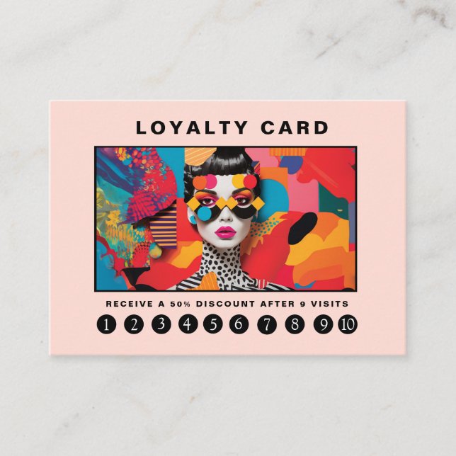 Tarjeta De Visita Arte pop moderno de moda Lealtad 10 Salón (Anverso)