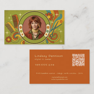 Tarjeta De Visita Arte Pop Moderno Retro Cabello Foto QR de los Sete