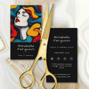 Tarjeta De Visita Arte Pop Moderno Retro Colorido Cabello Maquillaje