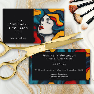 Tarjeta De Visita Arte Pop Moderno Retro Colorido Cabello Maquillaje