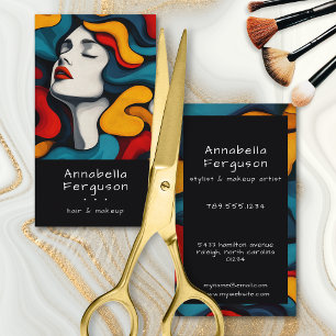 Tarjeta De Visita Arte Pop Moderno Retro Colorido Cabello Maquillaje