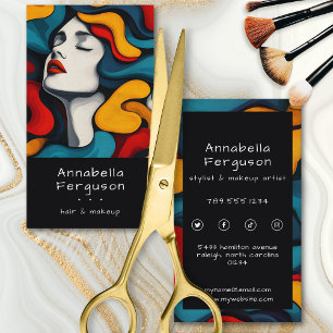 Tarjeta De Visita Arte Pop Moderno Retro Colorido Cabello Maquillaje